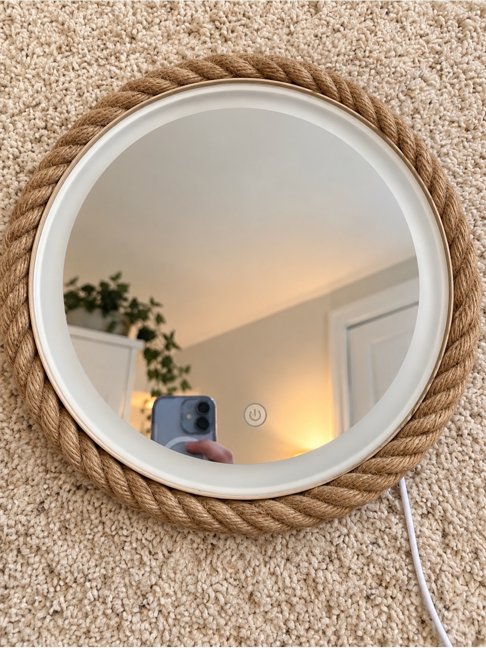 LED Lighted Round Mirror Coastal Rope Nautical Beach Decor